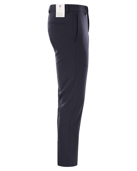 PT Torino Blue Dieci Virgin Wool Trousers for men