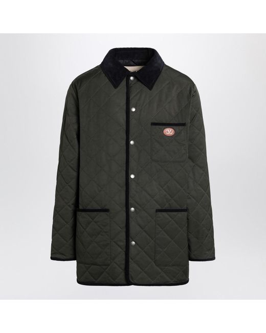 Valentino Black Quilted Jacket With V Logo Patch for men