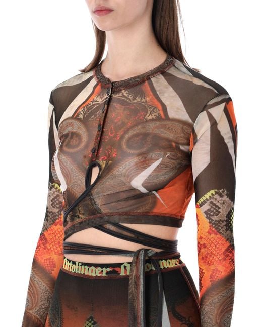 OTTOLINGER Red Mesh Loop Longsleeves Top