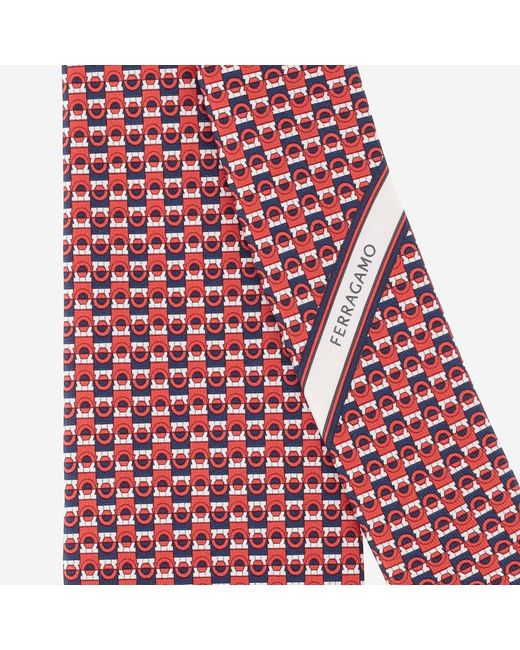 Ferragamo Red Silk Tie With Geometric Pattern for men