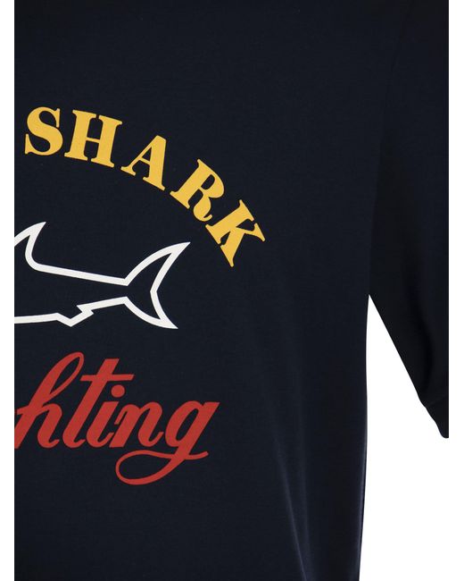 Paul & Shark Cotton T -Shirt mit bedrucktem Logo in Blue für Herren