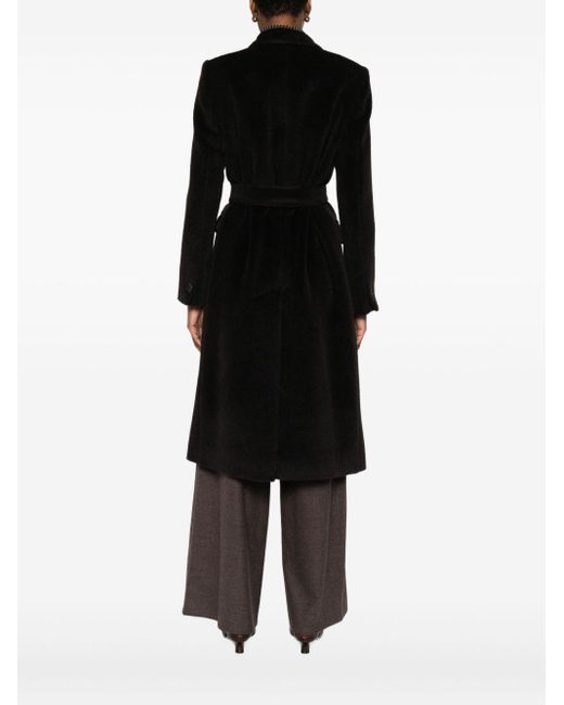 Tagliatore Black Double-Breasted Alpaca-Wool Coat