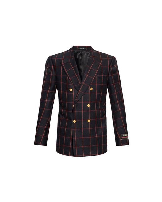 Gucci Black Double-Breasted Check Blazer for men