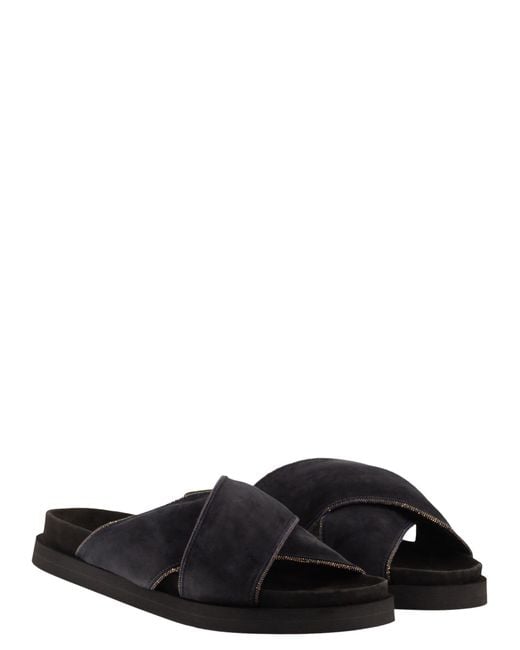 Fabiana Filippi Black Flat Suede Sandals With Crossed Straps
