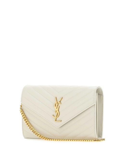 Saint Laurent White Ivory Leather Clutch