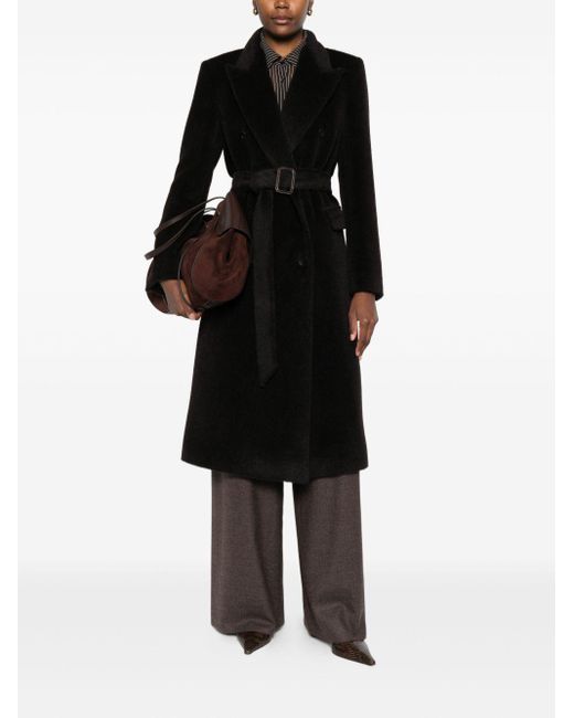 Tagliatore Black Double-Breasted Alpaca-Wool Coat