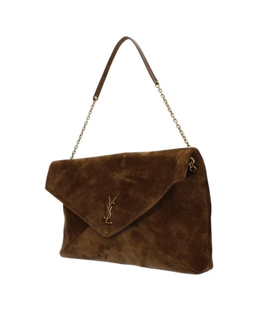 Saint Laurent Brown Cassandre Shoulder Bag Suede/Caramel