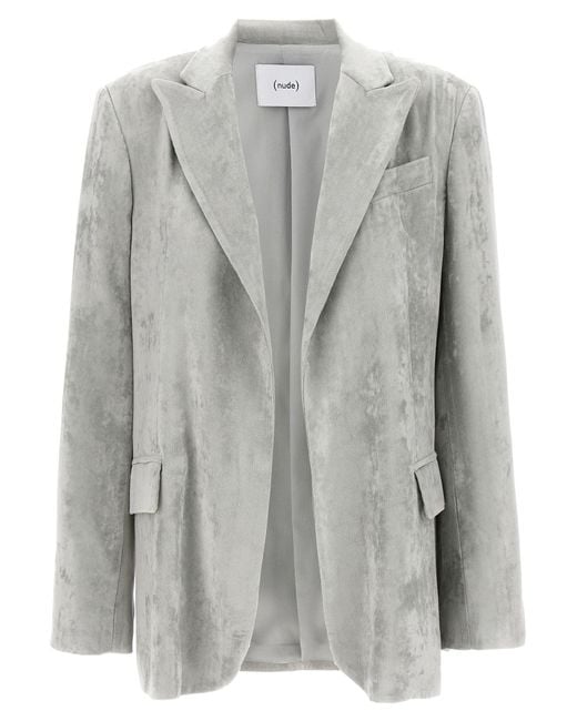 Nude Gray Velvet Blazer Jackets