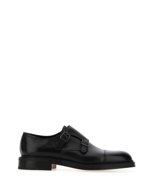 John Lobb Black Leather William Monk Strap Shoes
