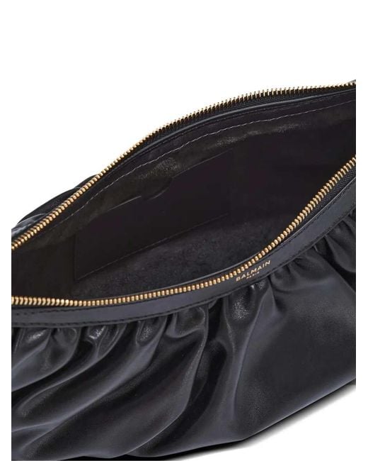 Balmain Black Ebene Ruffled Shoulder Bag