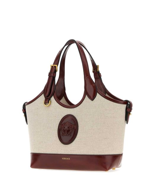 Versace Natural Cappuccino Canvas Rivière Handbag