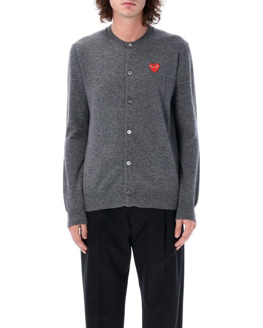 COMME DES GARÇONS PLAY Gray Relaxed Fit Button-Up Cardigan With Iconic Heart Patch
