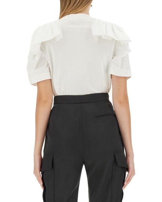 McQueen White Ruffled T-Shirt