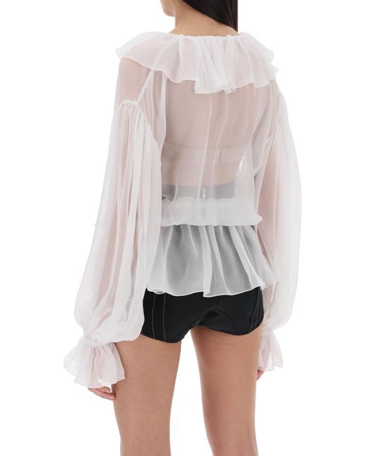 Silk Chiffon Blusa con volantes. Dolce & Gabbana de color White