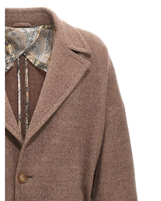 Etro Brown Single-Breasted Wool Coat for men