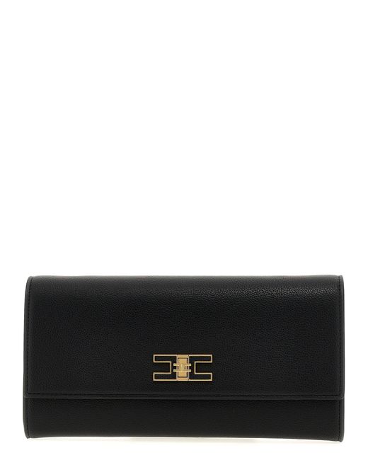 Elisabetta Franchi Black Logo Clutch -Tasche