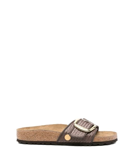 Birkenstock White Madrid Big Buckle Carafe, Raffia