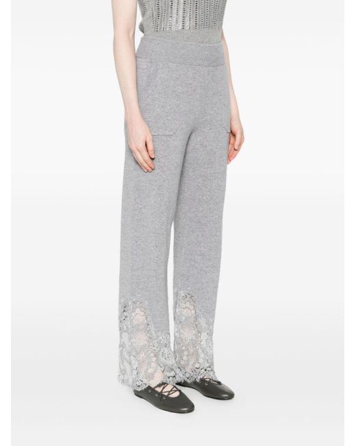 Ermanno Scervino Gray Lace-Trimmed Cashmere Trousers