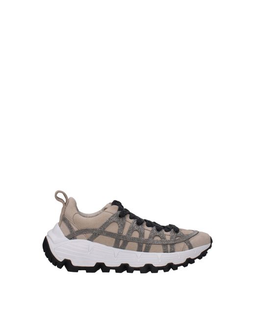 Brunello Cucinelli Gray Sneakers Vibram Frau Wildleder Beige