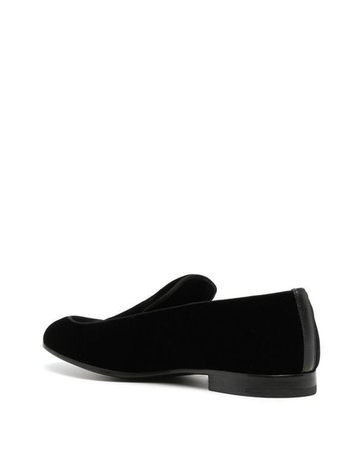 Giorgio Armani Black Embroidered Logo Velvet Loafers