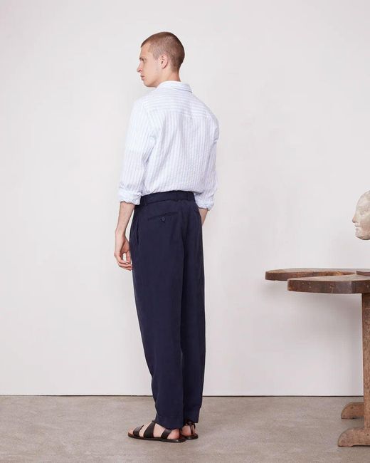 Officine Generale Tapered Pants With Pleated Front in Blue für Herren