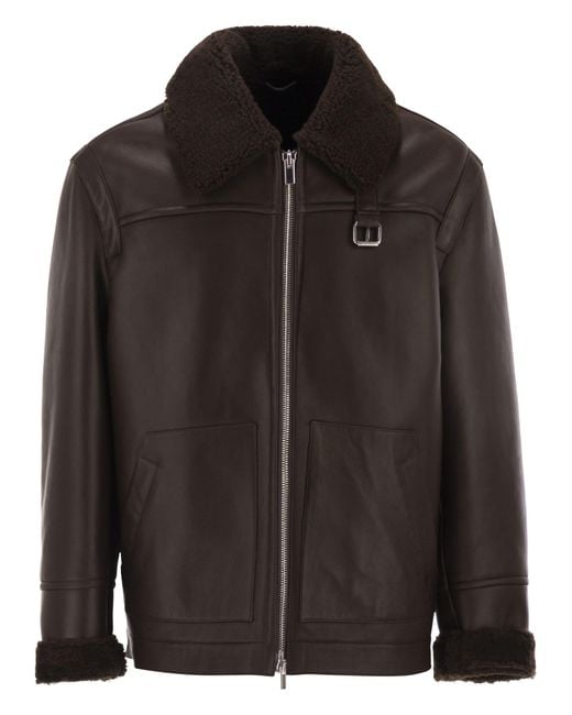 PT Torino Black Shearling Aviator Jacket for men