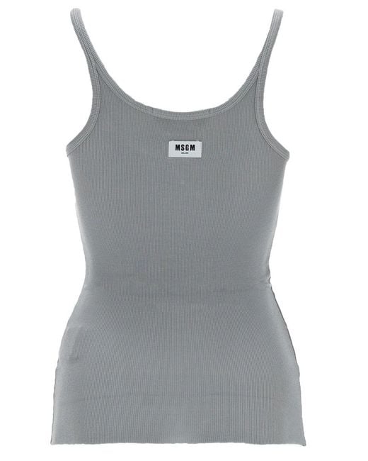 MSGM Gray Solid Scoop Neck Top