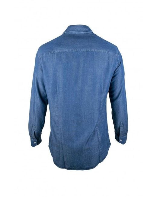 Moorer Blue Cotton Denim Button-Front Shirt for men