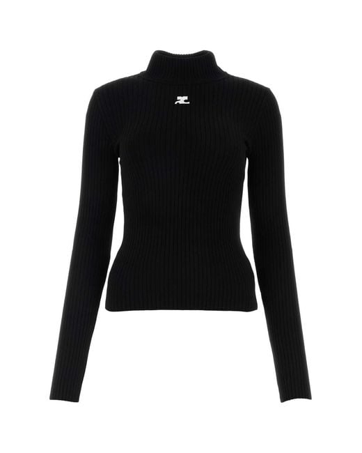 Courreges Black Viscose Blend Ribbed Knit Sweater