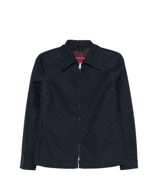 Gucci Blue Gg Zipped Jacket