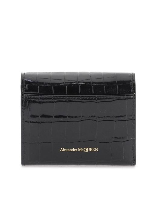 Billetera de cráneo compacto de Alexander McQueen de color Black