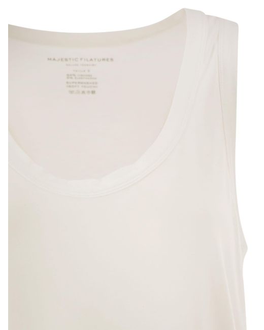 Majestic White Sleeveless Stretch Viscose Top With Wide Neckline