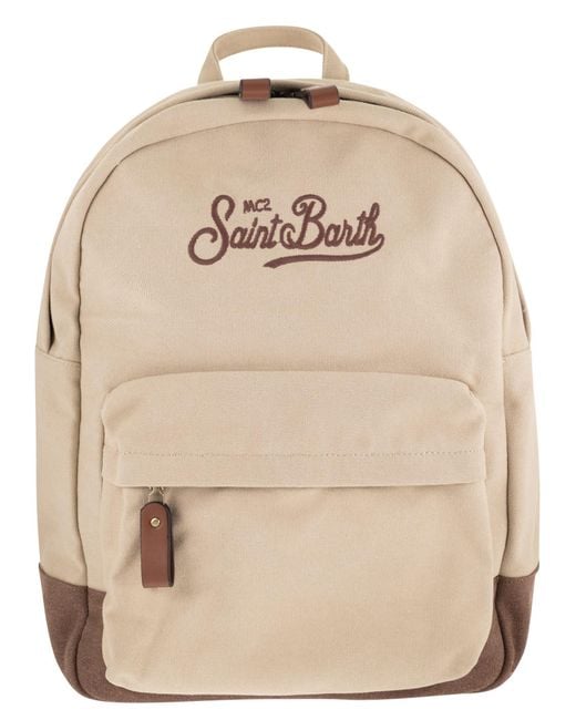 Mc2 Saint Barth Natural Two Tone Canvas Backpack With Embroidered Logo