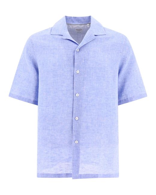 Camisa de lino de Chambray Brunello Cucinelli de hombre de color Blue