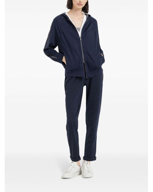 Brunello Cucinelli Blue Cotton And Silk Trousers