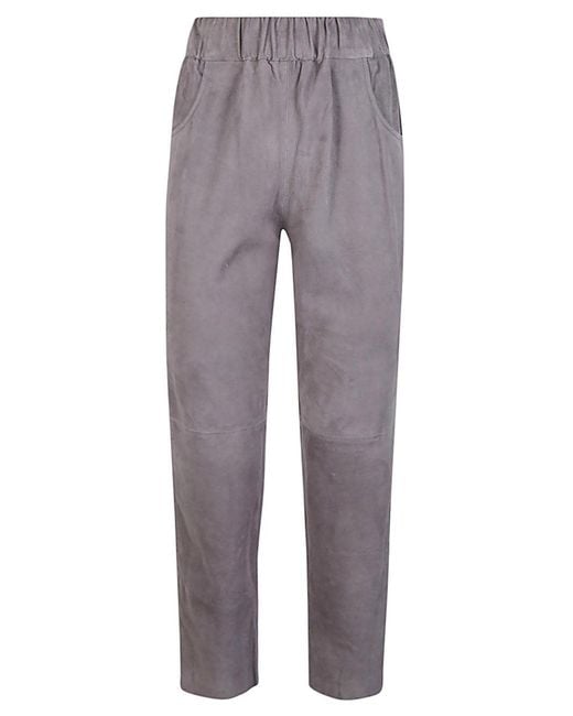 Via Masini 80 Gray Elastic Waist Suede Trousers