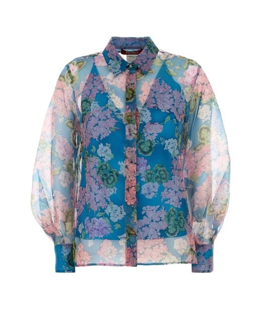 MM STUDIO Blue Printed Organza Barnaba Shirt