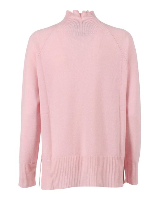 Kangra Cashmere Pink Collo Cratere Manica Raglan Con Spacchi