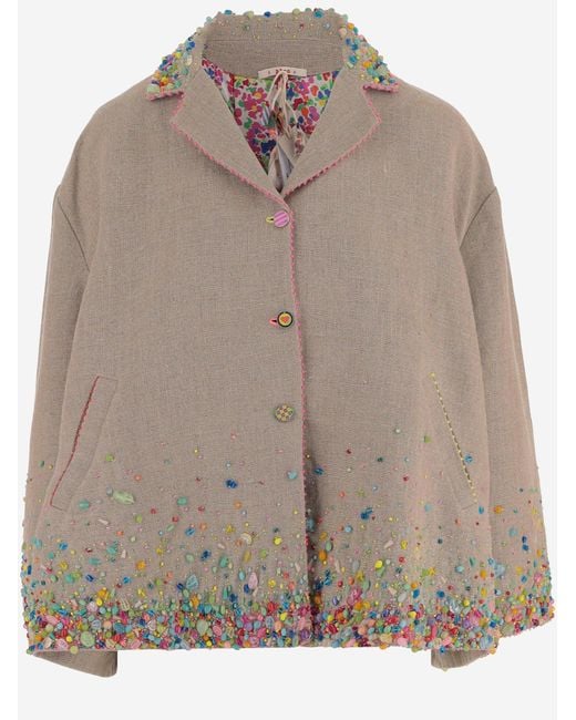 Péro Brown Linen Jacket With Beads