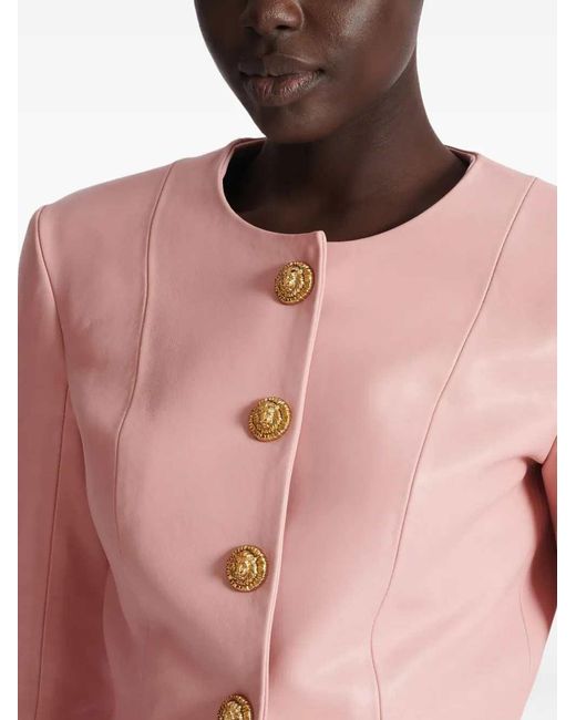 Balmain Lamsleren Jas Met Knopen in het Pink
