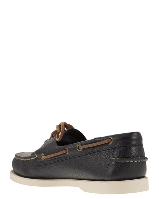 Sebago Black Portland Moccasin With Grained Leather