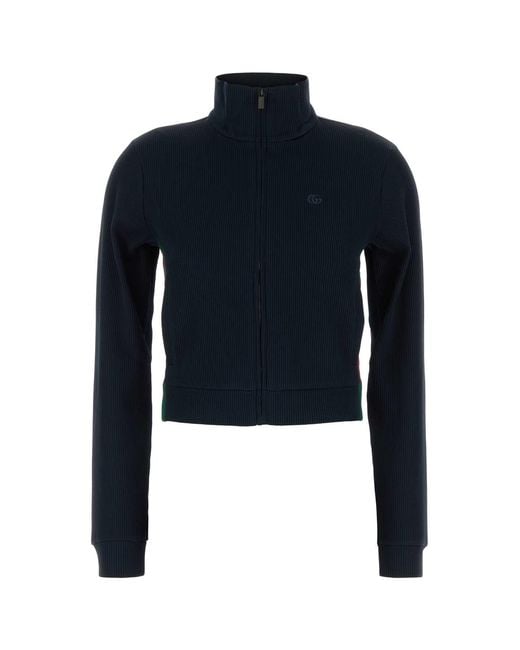 Gucci Blue Textured Mock Collar Sweatshirt