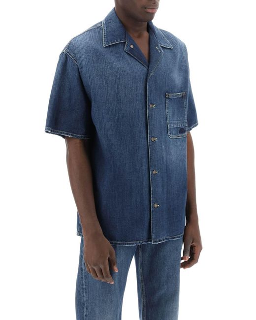 Alexander McQueen Bio -Denim -Kurzarmhemd in Blue für Herren