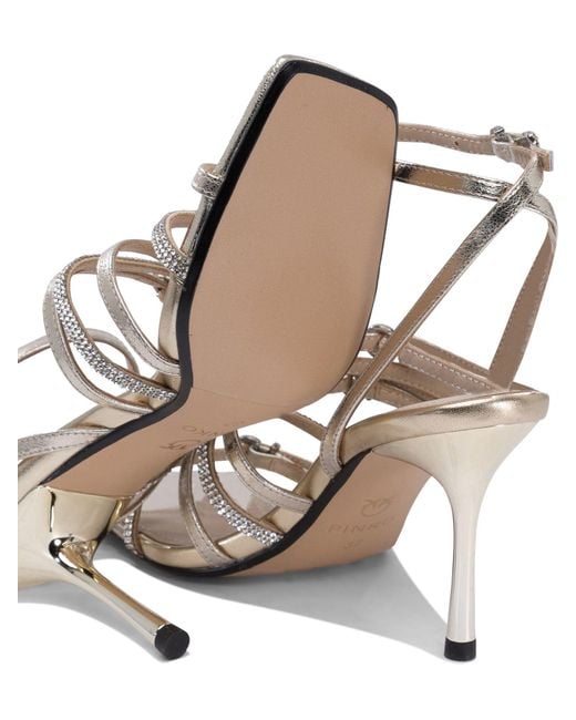 Pinko White Lisa Leather Sandals With Rhinestone Strap Detail