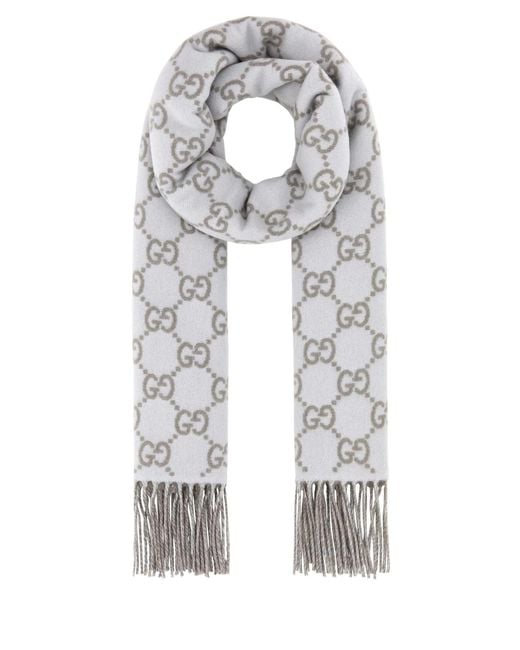 Gucci White Embroidered Cashmere Reversible Scarf