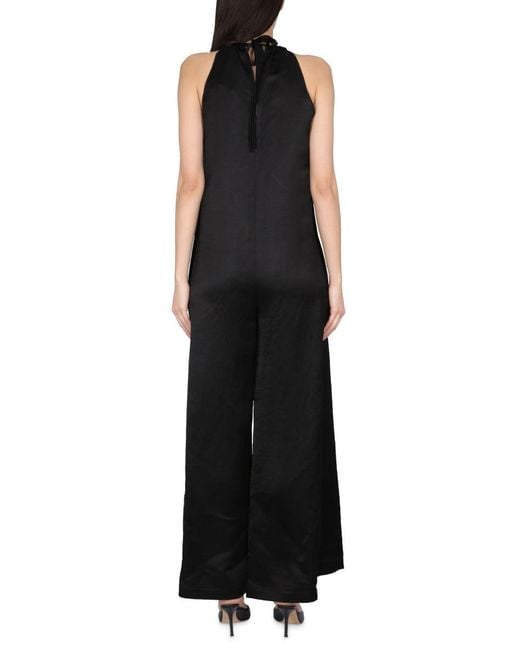 Alysi Black Wide Satin Jumpsuit