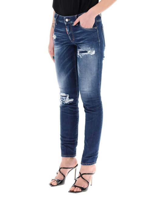DSquared² Blue "Jennifer mittlere Taille zerrissene Kniewäsche Jeans