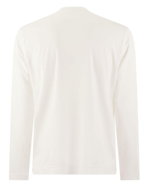Fedeli White Long Sleeved Cotton T Shirt