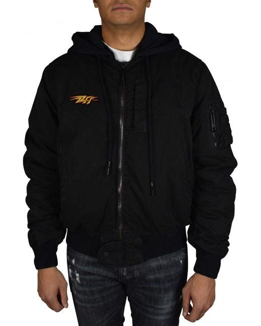 Off-White c/o Virgil Abloh Black Cotton Bomber Jacket With Iconic Branding