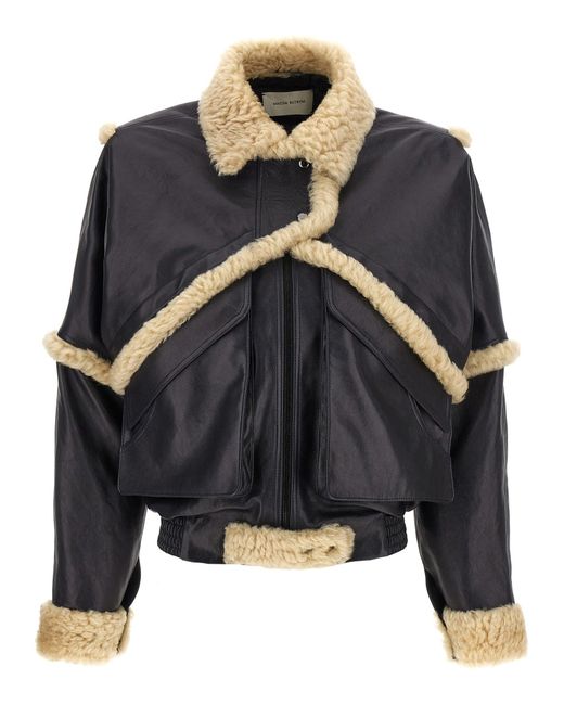 Chaqueta Bomber De Piel Con Borrego Magda Butrym de color Blue